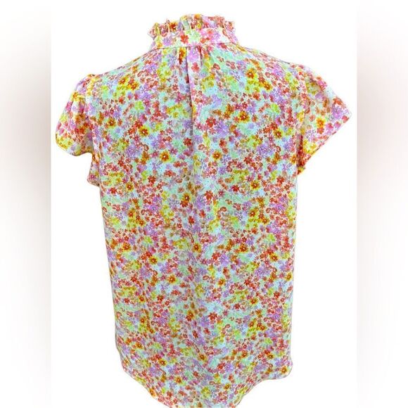Alex & Lili floral button front sleeveless blouse w/ stand up ruffle collar sz M - Picture 3 of 6